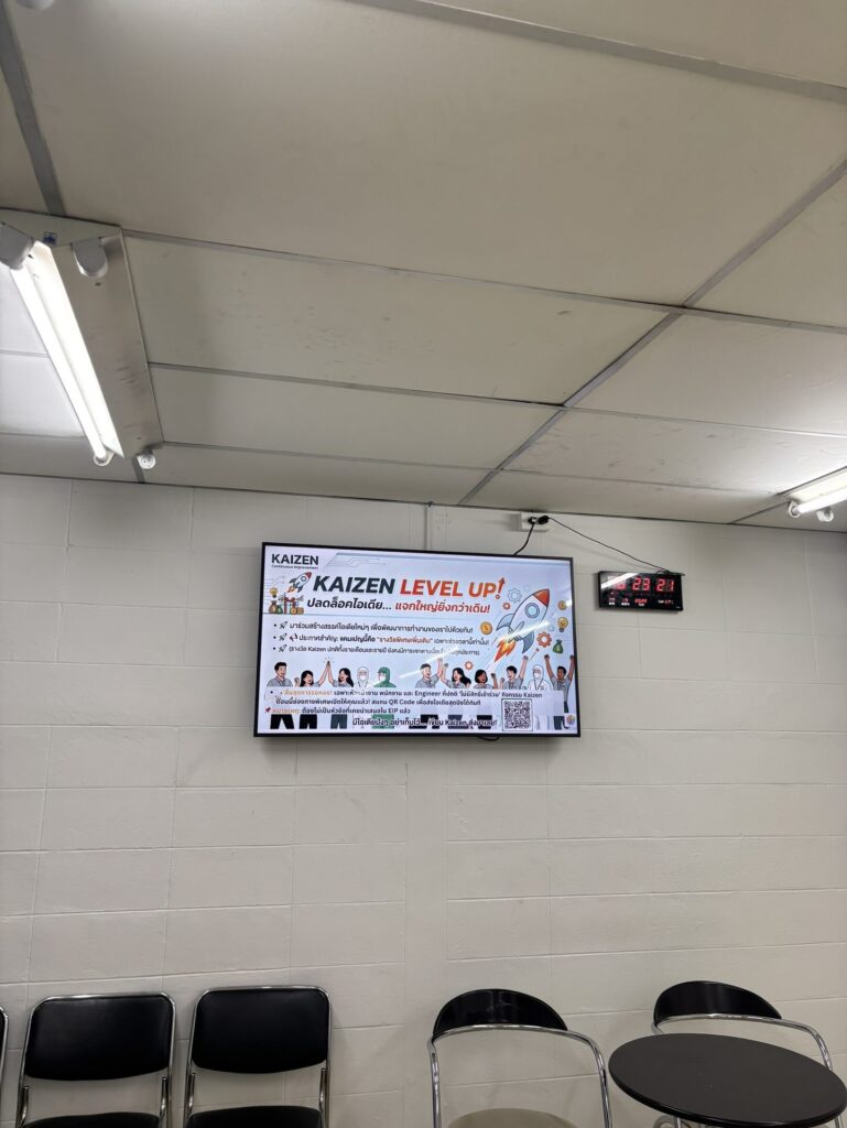 จอ LG Digital Signage ติดผนังพื้นที่พักพนักงาน นิชชินโบ